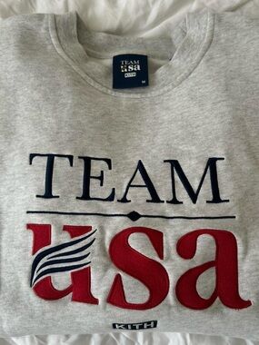 Kith Grey Crewneck Sweatshirt with Navy & Red Team USA Embroidery